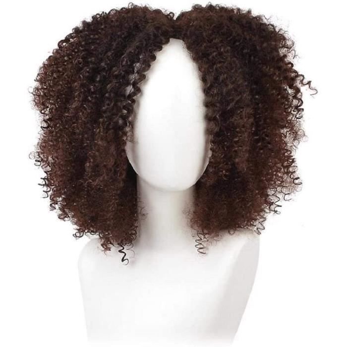 Brown afro perruque 14 pouces synthétiques pour femmes ombre frisé les perruques afro américaine de courts cheveux noirs naturels
