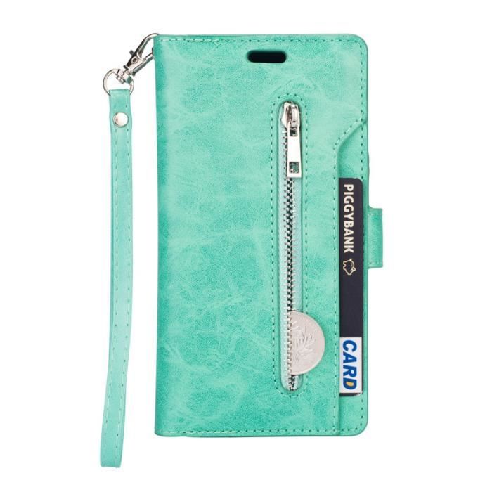 Étui Samsung Galaxy A12 (5G), Silicone Dragonne Porte-cartes Cuir Luxueux Ultra-fin Support Housse Protection, Vert Clair