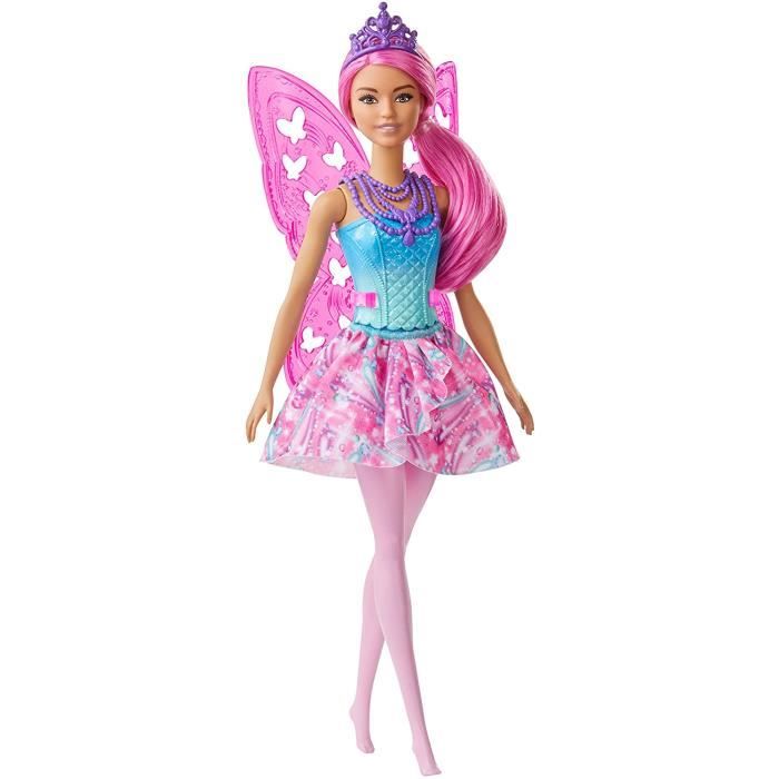 Barbie Dreamtopia poupee fee aux cheveux roses, avec ailes et diademe, jouet pour enfant, GJJ99