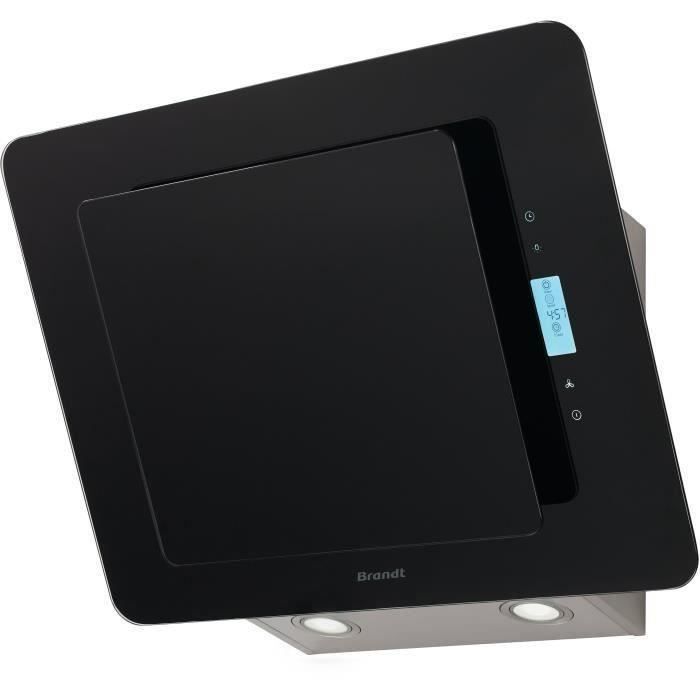 SHOT CASE - BRANDT BHV6661B Hotte murale - Évacuation - Recyclage - 524m3 air - h-61dB - 3 vitesses - L 60cm - Noir