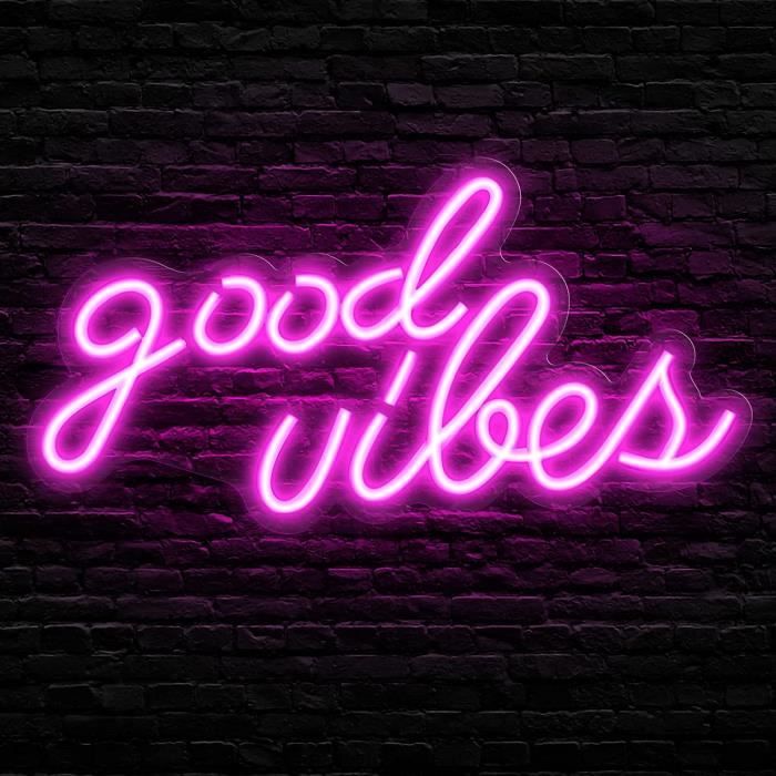 Enseigne au néon rose Good Vibes, enseignes de décoration murale au néon, véritable néon en acrylique pour chambre à coucher etc