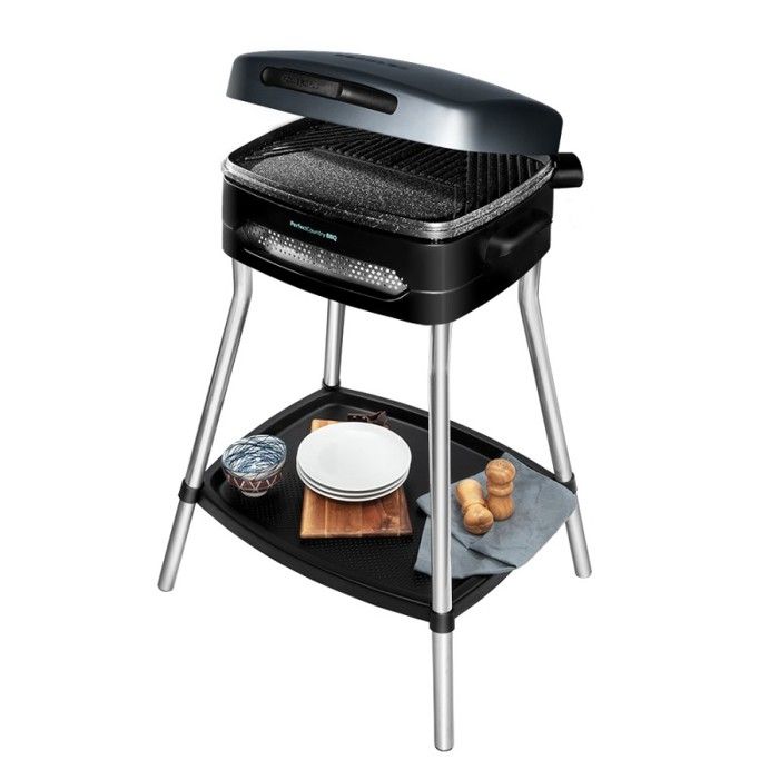 Cecotec Barbecue électrique PerfectCountry BBQ. avec Pieds, Couvercle et Plateau inférieur, Revêtement Rockstone, Plateau ramasse-Gr