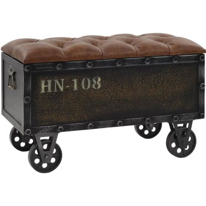 Banc de rangement Bois massif et similicuir 80,5x41x50 cm