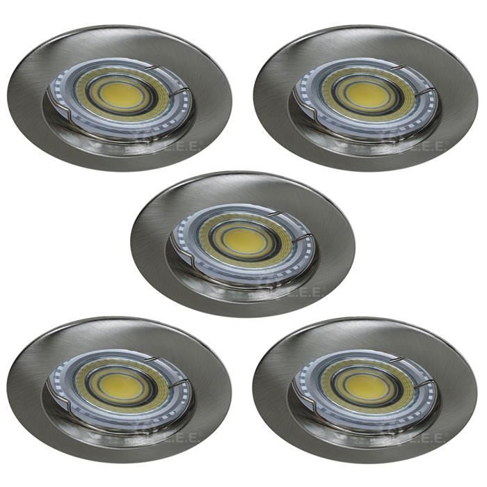 LOT DE 5 SPOT ENCASTRABLE FIXE LED GU10 230V 38° FINITION ALU BROSSE