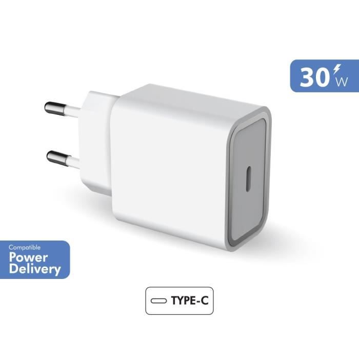 Chargeur secteur FORCE POWER 1 port C PD 30W Blanc