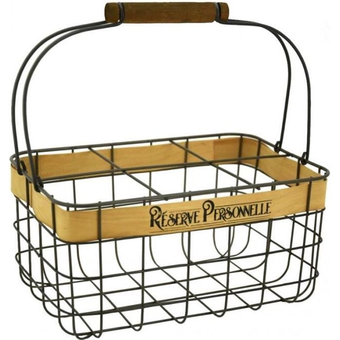 Panier Porte-Bouteilles en métal et Bois x6 Bouteilles