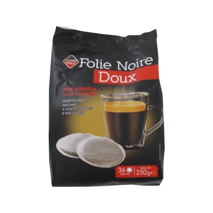 Dosettes café Folie Noire doux pur arabica Leader Price - 250g