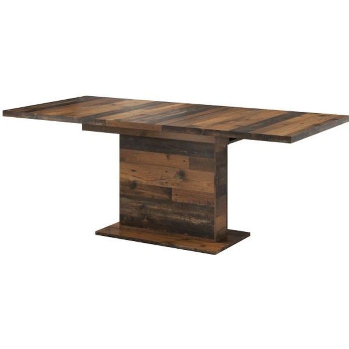Table Rectangle Extensible + allonge GLIANT 160-200 cm Effet Vieilli Industriel (Marron)