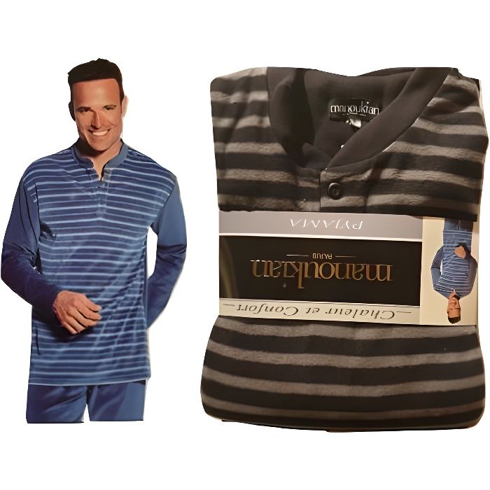 Pyjama homme confort et chaleur col rond avec bouton Manoukian ParisNoir S