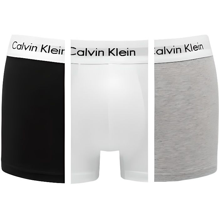 CALVIN KLEIN Pack de 3 Boxers Coton Homme Noir-Blanc-Gris
