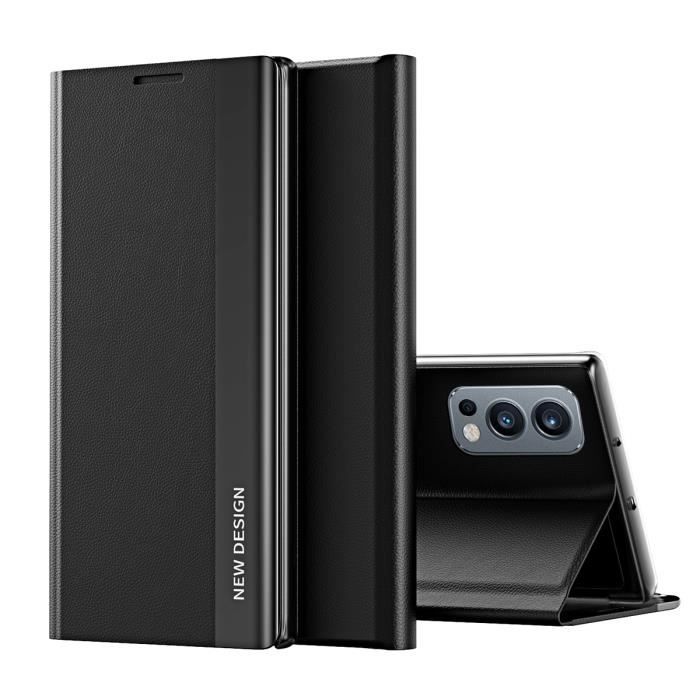 Coque OnePlus Nord 2 5G Miroir Cuir Rabat Magnétique Noir
