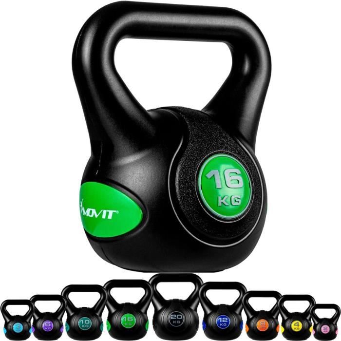 MOVIT Kettlebell plastique 16 kg - Noir/vert clair