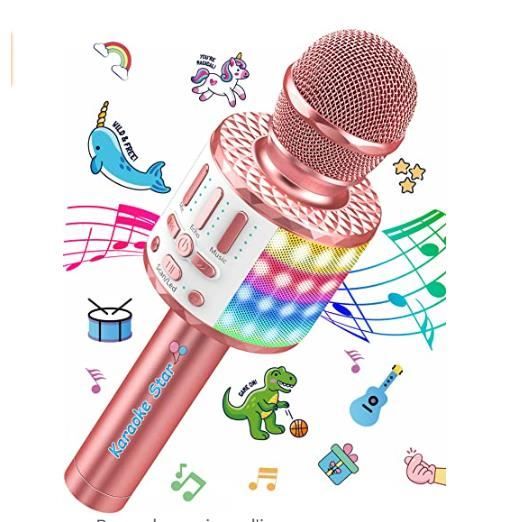 Microphone Sans Fil Karaoké Enfant avec Lumières LED - Idée Cadeau