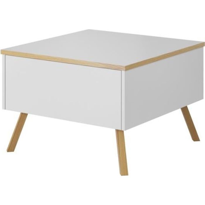 Table basse / Table de salon - HALSEY - 68 cm - blanc / bois - forme carrée - style scandinave