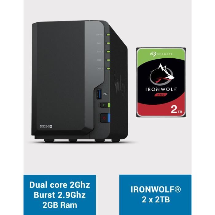 Synology DS220+ 2Go Serveur NAS IRONWOLF 4To (2x2To)