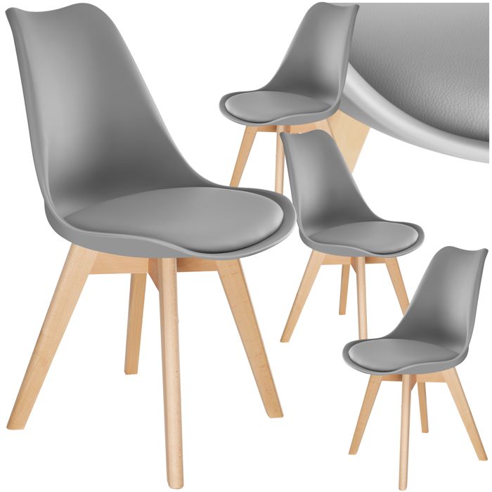 TECTAKE 4 Chaises de Salle à Manger Style Scandinave Pieds en Bois Massif Design Moderne Gris