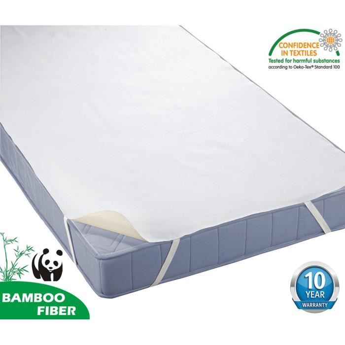 TOFERN Alèse 180 x 190 - 200 Bambou 100% Imperméable Anti-acariens Antibactérien Respirant Forme Drap Housse beige