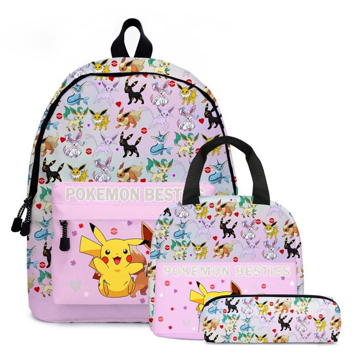 Set école Pokemon – Sac à Dos + Trousse Pikachu Et Evoli – 3 Pièces – Neuf Avec étiquettes