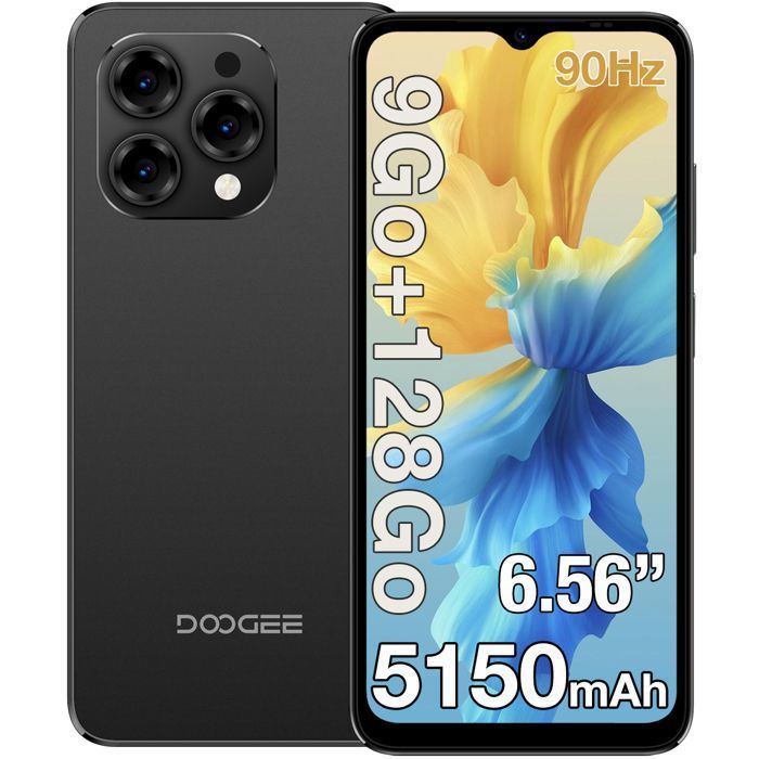 DOOGEE N55 Smartphone - 6.56 Écran - 128Go ROM/jusquà 1To. - Caméra 13MP - Double Sim 4G - GPS - Noir