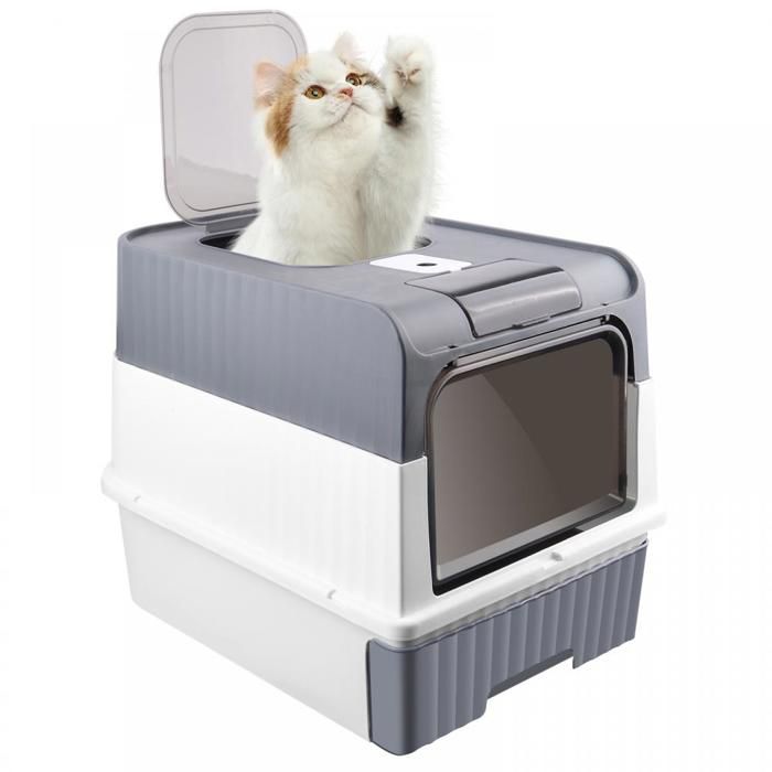Meilleurs prix pour Bac à litière pour Chat avec pelle et 1 sachet déodorant - ERROLVES - Gris - Maison de toilette en PP - 49*37*35 CM