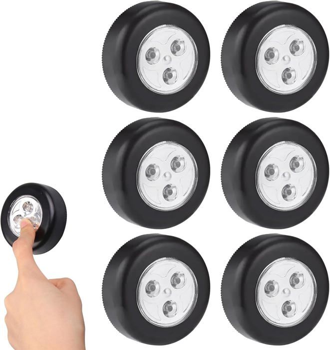 Lot de 6 Lampe Spot LED Éclairage Supplémentaire Spots LED Autocollants à Piles Lumières Tactiles Intelligentes à Coller.