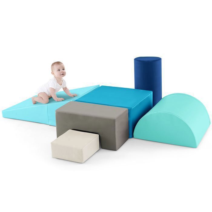 Blocs en Mousse - Pyramide - Lot de 6 - Bleu, Rose, Gris, Turquoise