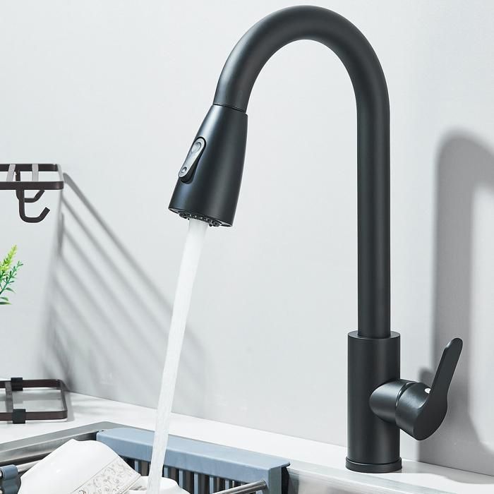 Robinet Cuisine Noir Mat – Extractible 360° – 2 Jets – Monotrou PRO (JULLYBATHEVY)