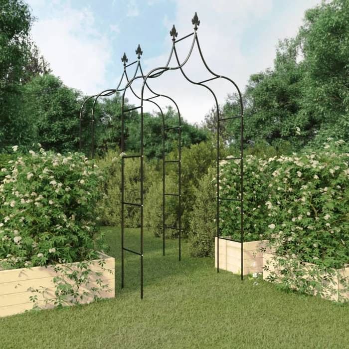 Prix bas - Pavillon rosiers-Arches de jardin 2 pcs Noir 120x38x260 cm Acier （862937416775)