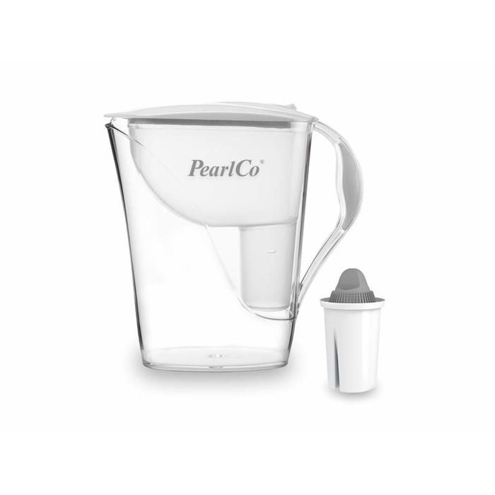 PearlCo, Caraffa filtrante in vetro, incluso un set di6 cartucce filtranti sufficienti per 6 mesi (compatibili con Brita classic) Nero