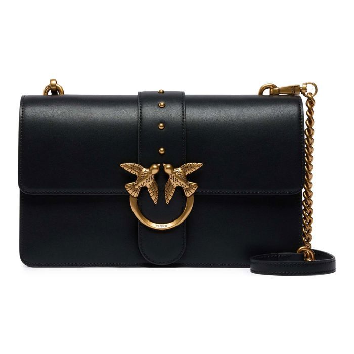 PINKO Sac à épaule bandoulière noir pour femme - Love One Classic ST. CL. M Nero - Antique Gold 316802