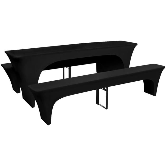 Housses extensibles pour table et bancs de bière - Noir - 220x70x80 cm - 170 g/m² - Lavable à 40°C - Réutilisable