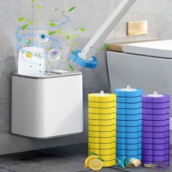 Brosse WC jetable avec support 36 têtes recharge nettoyage profond salle bain