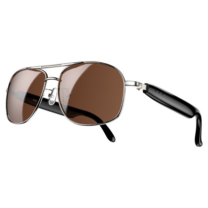 Lunettes Connectées Homme Femme Ecouteur sans Fil Smart Glasses pour Android iOS Musique Telephone Sport Velo Anti UV IP54 Marron