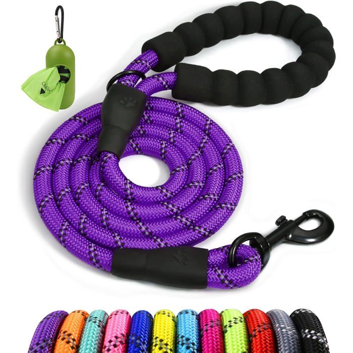 Laisse en Corde Réfléchissante pour Petits Chiens - Poignée Rembourrée Confortable - Diam. 09 cm Violet