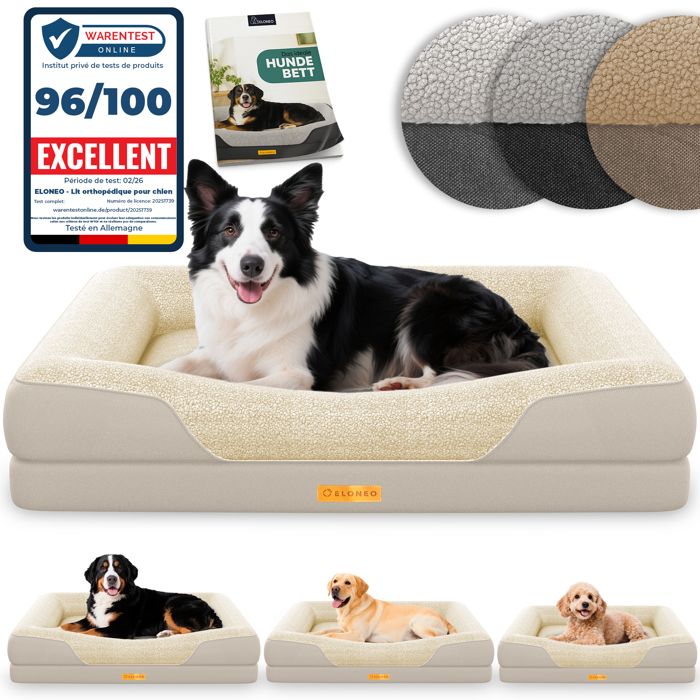ELONEO lit orthopédique pour chien crème taille M couchage confortable avec mousse mémoire coussin lavable