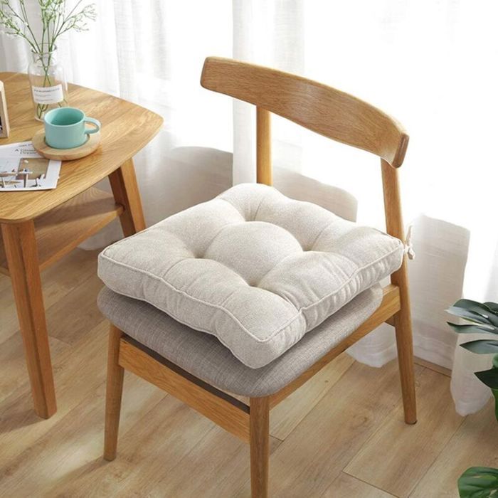 Coussin de Chaise Épaissi Coton PP Rempli Coussins dassise avec Sangles de Retenue Doux & Confortable 45x45x9 cm (1 pièceBeige)
