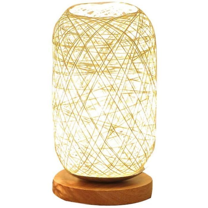 Lampe De Chevet En Corde De Rotin Et Bois-Ensoleillé