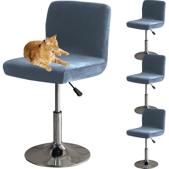 XJYDNCG 4Pcs Housse de Chaise De Bar avec Dossier Élastique Velours Housses De Tabouret De Pub Amovible - bleu gris