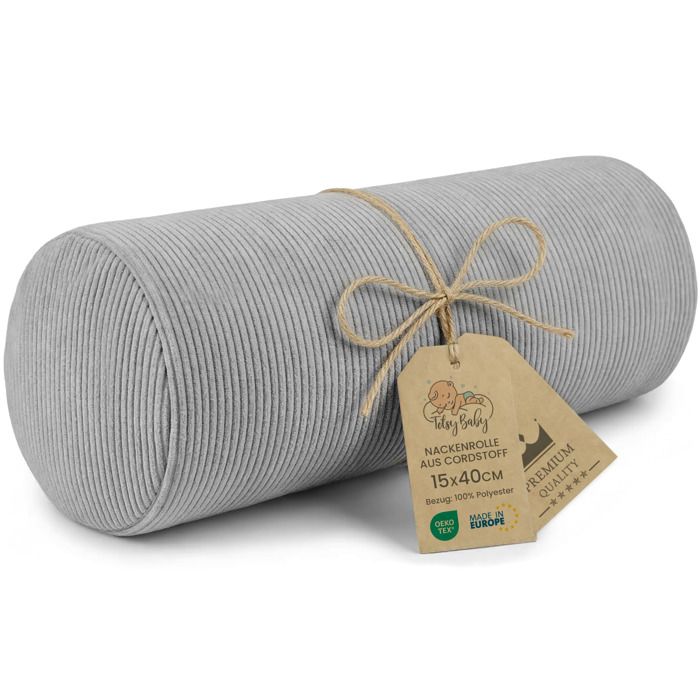 Coussin traversin genoux et cervical pour dormir 40x15 cm - Oreiller cervicales et corps mousse et housse gris clair Velours côtelé