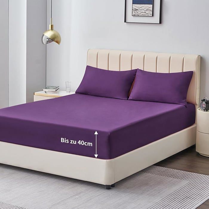 Violet 160x200x40 Drap Housse 160x200 Grand Bonnet 40 cm - Drap Housse 2 Personnes Matelas en Violet 160 x 200 Grand DRAP HOUSSE