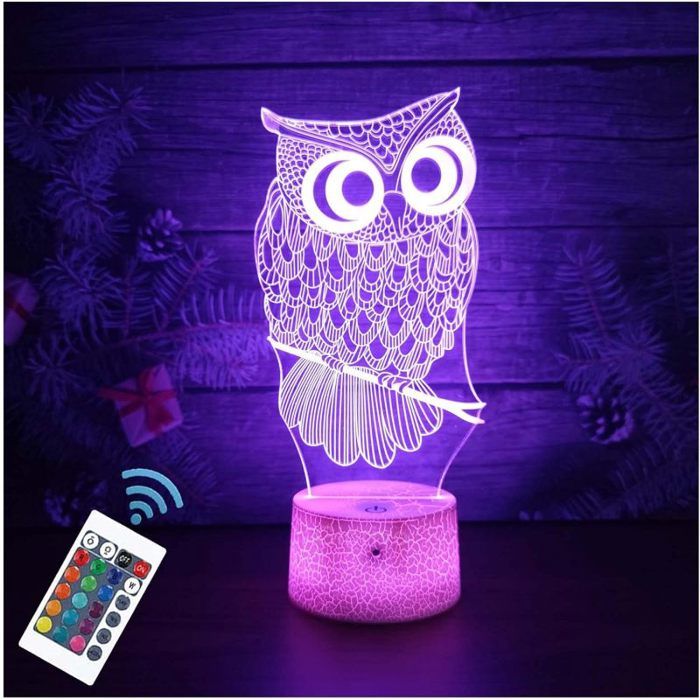 Hibou 3D Illusion Veilleuse Jouets Décor de Maison LED Lampe de Chevet Table Tactile & Télécommander 16 Couleurs LAMPE A POSER