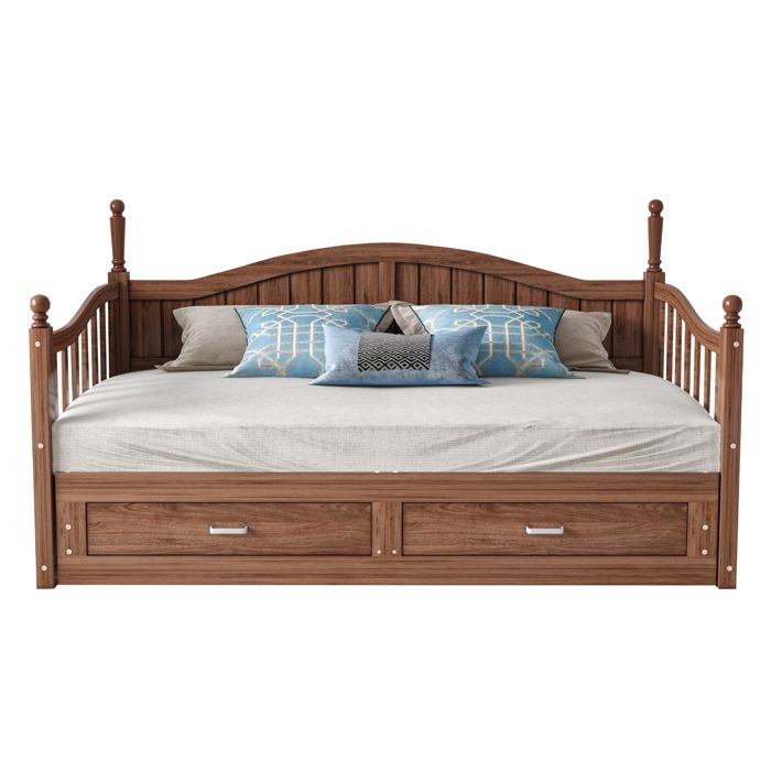Lit gigogne extensible – Noyer – Bois de pin – 90 x 190 cm – 2 tiroirs – Sommier à lattes