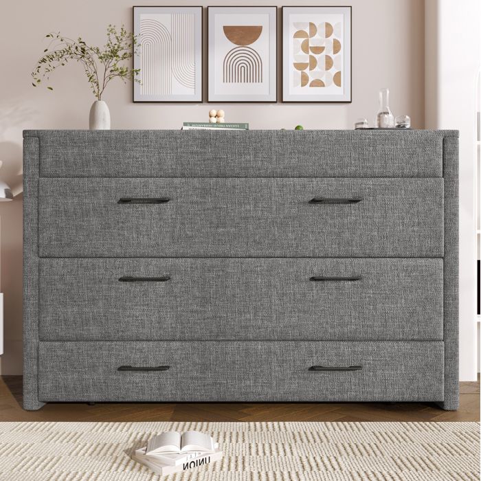 Lit escamotable adulte 140x200 cm avec tiroir USB et Type-C étagère en lin gris sans matelas