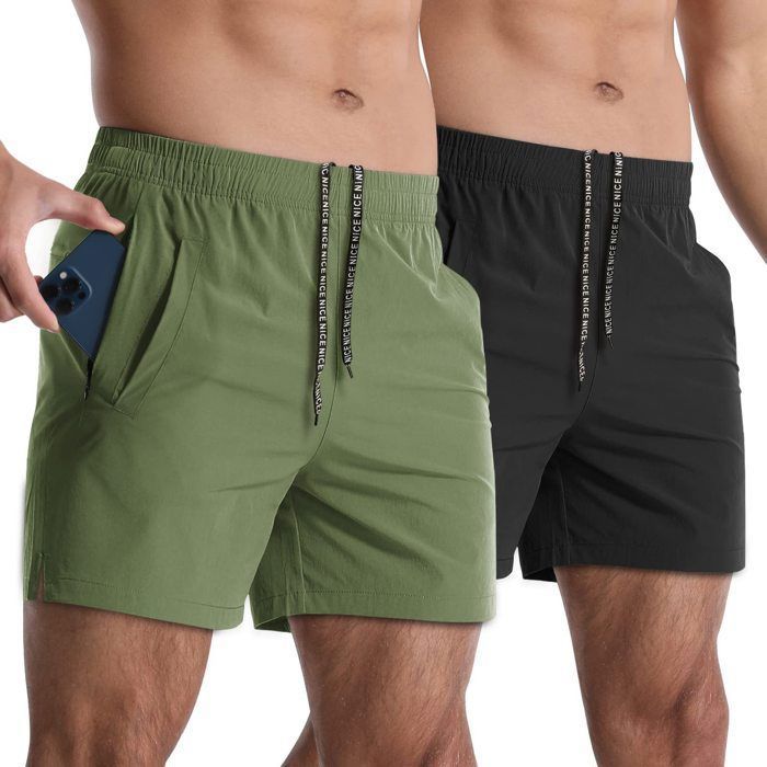 Pack de 2 Shorts de sport homme – Séchage rapide taille élastique Idéal pour la course le fitness Vert/Noir