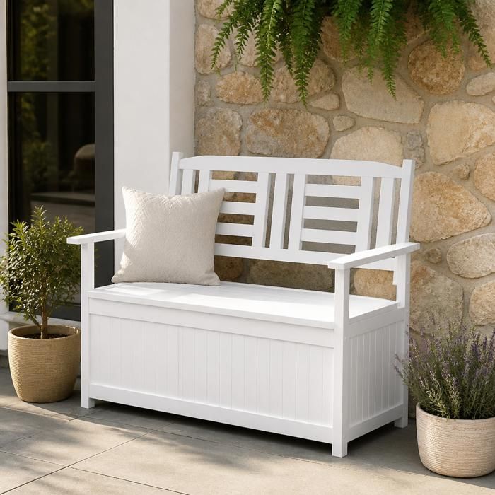 Banc coffre de rangement extérieur - PAGE LIVING - 185 L - Bois de peuplier massif - Siège 114 cm - 2 personnes