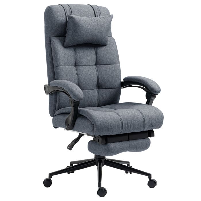CollaHausse Fauteuil de Bureau Direction Ergonomique Reclinable Dossier Haut Appui-tête et Repose-pieds Extensible Gris