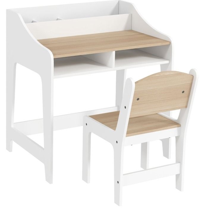 ELVORIN ensemble bureau et chaise enfant 60 x 48 x 68 cm avec rangements ouverts 3-8 ans en bois blanc et bois naturel
