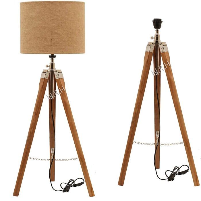 Lampadaire trépied en bois vintage pour salon et chambre à coucher (sans ombre)