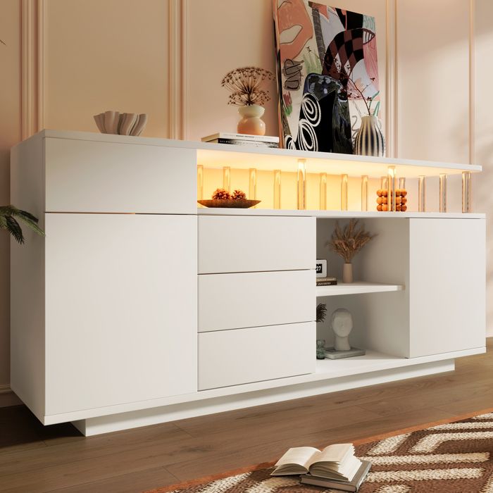 Buffet - 160x40 - Tiroirs Portes finition soignée idéal pour la maison design élégant - Blanc - Pour Salon