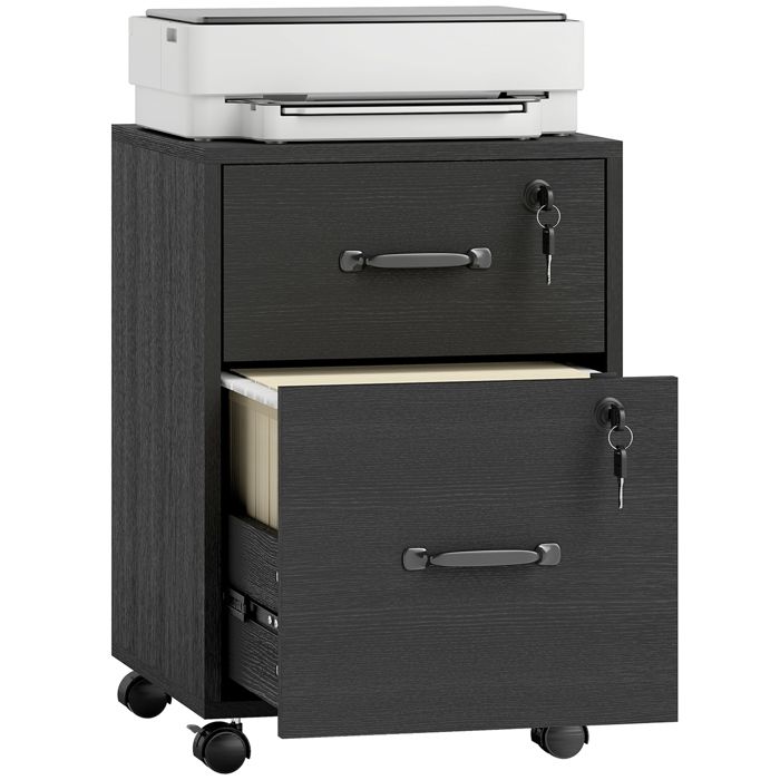 Caisson bureau - HOMCOM - 2 tiroirs - documents suspendus format lettre - bois - 40 x 40 x 54 1 cm - noir Caisson bureau - HOMCOM - 2 tiroirs - documents suspendus format lettre - bois - 40 x 40 x 54 1 cm - noir